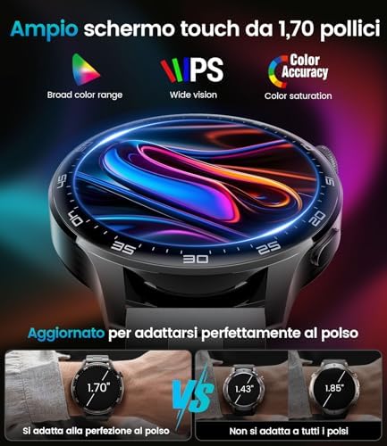 Smartwatch Uomo Militare, 800 mAh, Touchscreen HD 1.7", Luce LED, Funzione Telefono, Monitoraggio Cardiaco/Sonno, IP68, 110+ Modalità Sportive, Compatibile Android/iOS