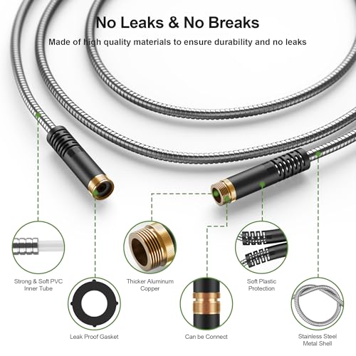 NEYCIL 100ft Stainless Steel Garden Hose, Heavy-Duty Water Hose with 10 Function Nozzle, Puncture Proof, No-Tangle, No-Kink, Garden Hose for Yards, Car Washing & Outdoor Cleaning
