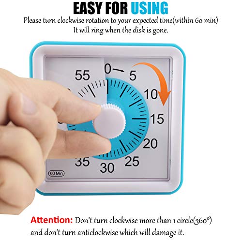 Visual Timer, Supkiir 60 minute Countdown Clock, Time Management Tool for Meeting Cooking Teaching Classroom Games for Teachers, Silent Analog Timer with Alert for Kids with Autism Adhd
