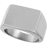 Surgical Stainless Steel Rectangular Signet Ring Solid Back Flawless Finish 1/2 inch Sizes 8 to 13