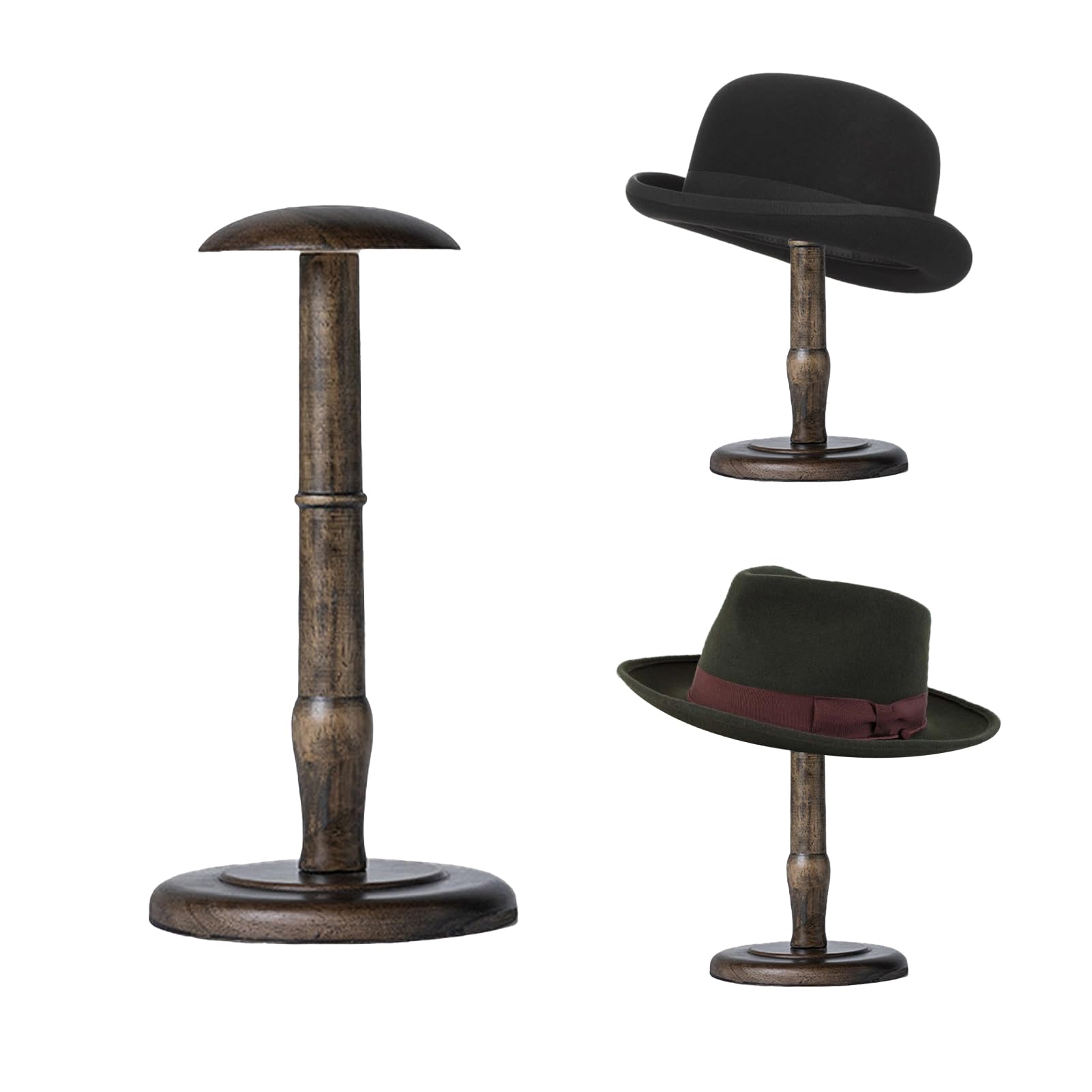 TINGSING Vintage Hat Rack Stand Rustic Bronze Hat Display Stand Tabletop Cap Organizer Cowboy Hats Holder Wig and Helmet Stands for Closet, Home Decor, Large