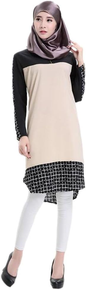 Hzjundasi Muslim Plaid Stitching Long Sleeve Turkish Robes Apparel Islamic Arab Women Ethnic Clothing Middle East Kaftan Maxi Dress Evening Gown