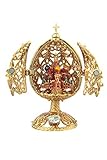 danila-souvenirs Russian Faberge Style Carved Egg Church of Savior on Blood St.Petersburg Gold Color 2.6''