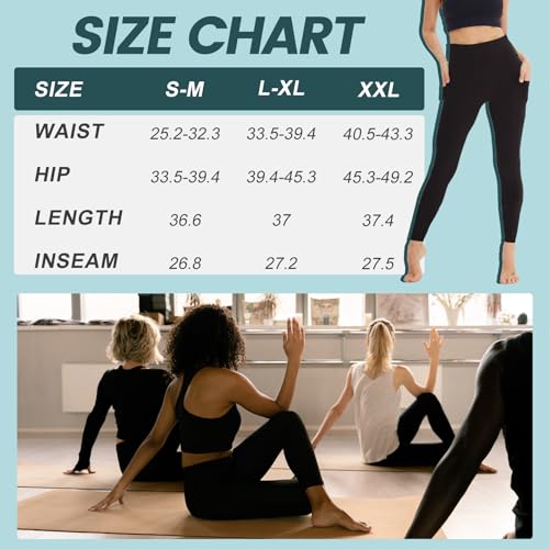AMIYOYO 3 Pack Leggings for Women with Pockets High Waist Gym Leggings Black Tummy Control Stretchy Yoga Pants Trousers Workout Sports Fitness Running