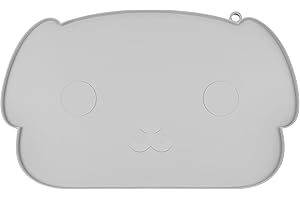 Coomazy Cute Silicone Dog Food Mat for Floors Waterproof, Non-Slip Cat Water Bowls/Drinking Fountain Tray (Grey, Large PuppyFace)