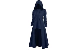 WUAI-Women Gothic Hooded Jackets Plus Size Long Sleeve High Low Hooded Sweater Cloak Renaissance Witch Cape Outerwear