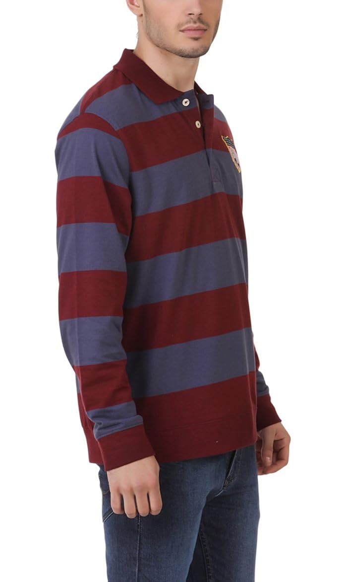 american crew men's poly cotton polo (navy blue & maroon)