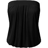 DOUBLJU Natural Pleated Stretchy Tube Tops with Elastic Band Sleeveless Strapless Casual Tank Tops for Women with Plus Size