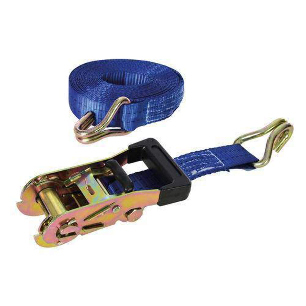 Silverline Rubber-Handled Ratchet Tie Down Strap J-Hook 6m x 38mm - Rated 1000kg Capacity 2000kg (346857)