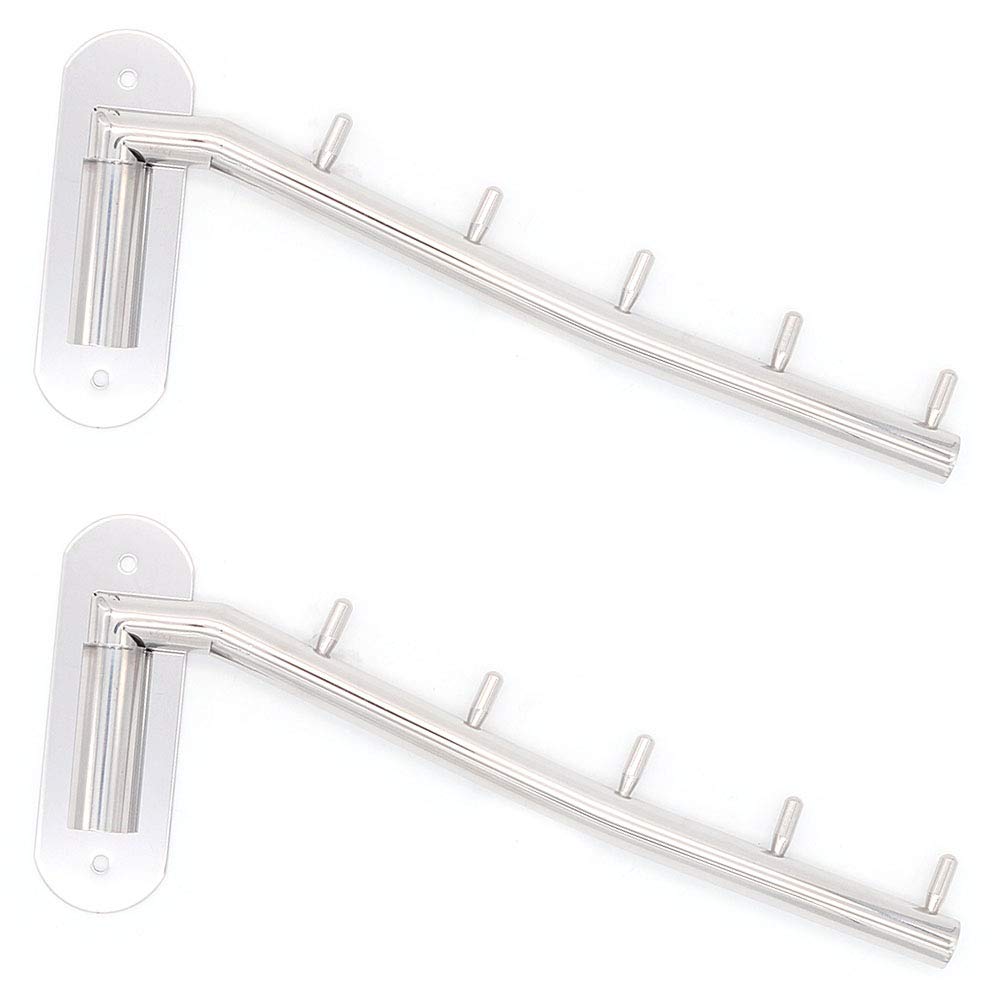 2 Set of NUZAMAS Wall Mounted 304 Stainless Steel Swing Arm Holders, Clothes Coat Hanger, 5 Hooks Coat Rack Closet, Storage Organizer Mirror Finished with Installation Kits