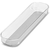 madesmart Clear 14.25 x 3.69 Storage Bin, Grey | non slip feet, rounded corners, see through design, open compartment, soft grip lining, utensils tools supplies, woman owned