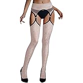 ShawGobow Polka Dot Garter Tights,Patterned Suspender Stockings For Women,Sexy Pantyhose Rave Night Club Fit Size 00-10