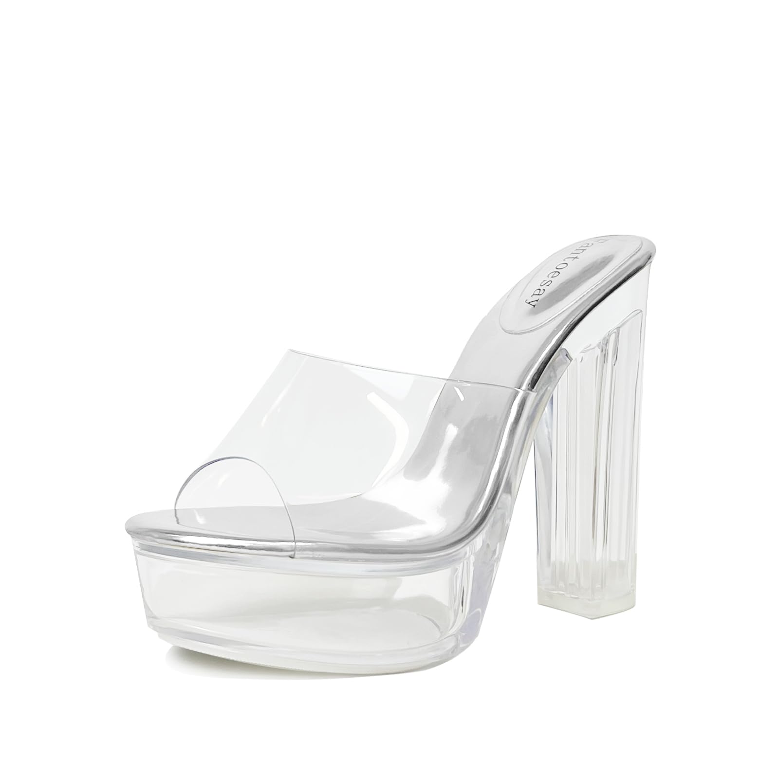 Photo 1 of Fantoesay Women's Clear Platform Sandals Chunky Heel Mules Slip On Sandals for Women Prom Party Sandals Silver Size7.5