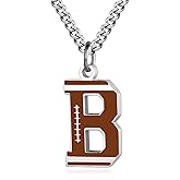 AIAINAGI Football Letter Necklace - Men's Football Charm Pendant, Stainless Steel Silver Chain, 22inch Personalized Gift