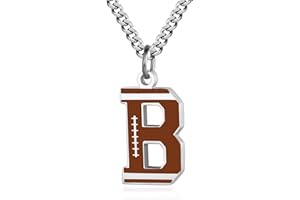 AIAINAGI Football Initial A-Z Letter Necklace for Boys Football Charm Pendant Stainless Steel Silver Chain 22inch Personalized Football Gift for Men Women Girls