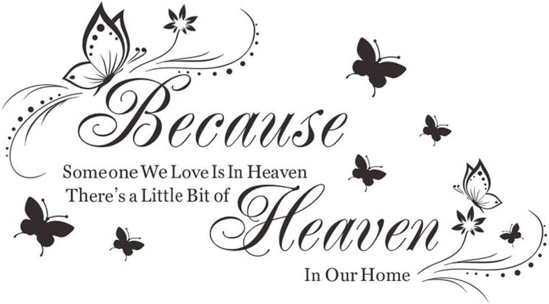 VORCOOL Wall Sticker Sayings Because Someone We Love is in Heaven There's a Little Bit of Heaven In Our Home Butterfly Wall Decals Quotes