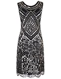 PrettyGuide Women's Elegant 1920s Sequin Beaded Double Side Scalloped Hem Flapper Dress L Gold