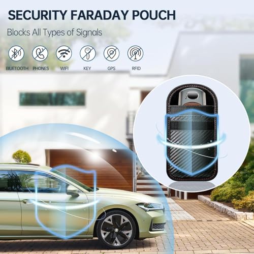 caslord Faraday Pouch for Car Keys, Pack of 2 Anti-Theft RFID Key Fob Protection Bag with 4 Pack Key Rings for Car Security, M, Red