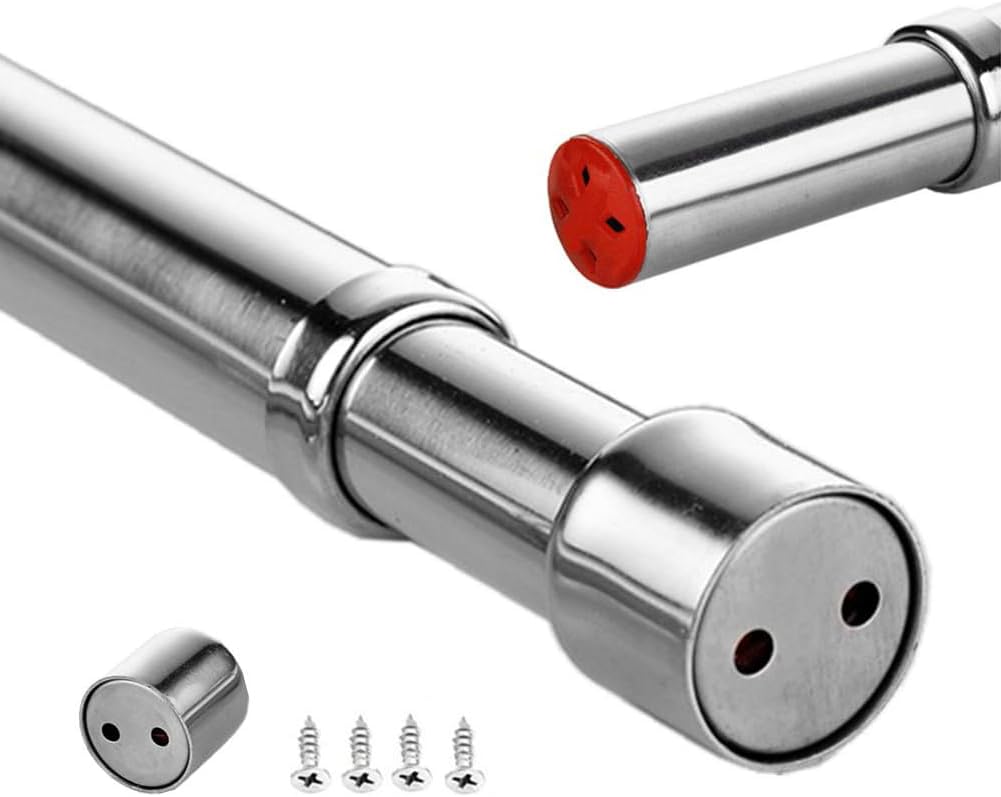 Sinzau 28-46.5 inches Extendable Wardrobe Rod, Stainless Steel Wardrobe Rail Tube with End Sockets