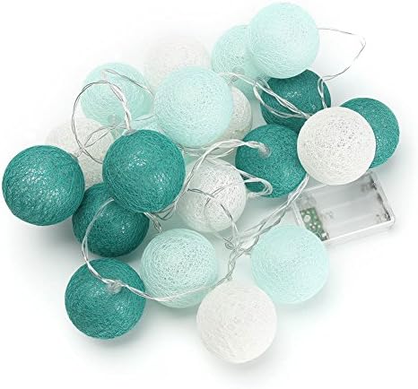 HongG String Lights 3 Meters 20 LED Cotton Ball Battery Powered Globe Fairy Lantern Lights for Patio, Gardens, Bedroom, Wedding, Party (Green)