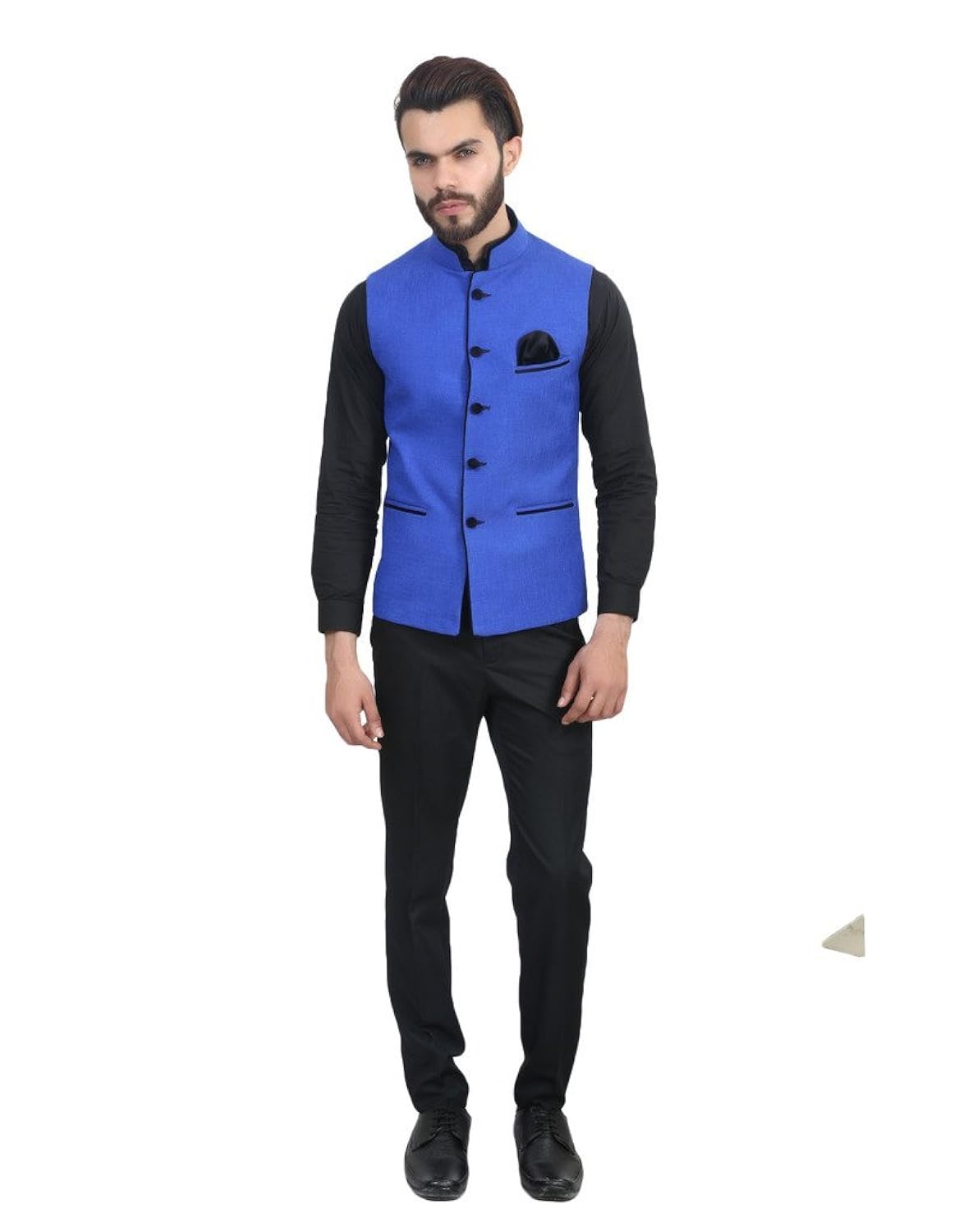 manq men's band collar slim fit party/casual waist coat