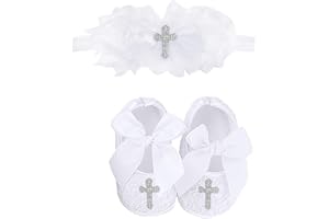 Bow Dream Baby Girl Baptism Christening Shoes Dedication Lace Reinstones with Headband