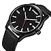 Men's Unique Analog Quartz Classic Business Casual Waterproof Dress Wrist Fashion Watch with Black Leather Band and Calendar Date Window Black