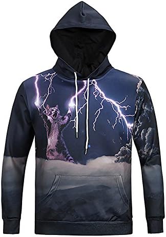 HiRosy Unisex Realistic Animals 3d Digital Print Pullover Hoodie Hooded Sweatshirt (Small/Medium, Lightning)