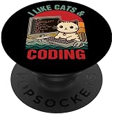 Coder Programmer Cat Lover Cat Dad I Like Cats &amp; Coding PopSockets Adhesive PopGrip