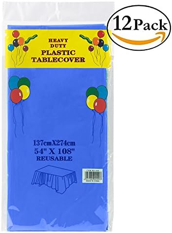 SUPERIORFE 12-PACK Premium Plastic Table Covers Tablecloth, 54" x 108" Disposable Rectangle Table Cloth (Royal Blue)