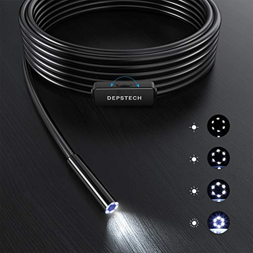 USB Endoscope, DEPSTECH 2 in 1 Semi-Rigid Borescope Inspection Camera 2.0MP CMOS HD Waterproof Snake Camera with 6 Adjustable Led for Android, Windows & MacBook OS Computer- 16.4 ft(5M)