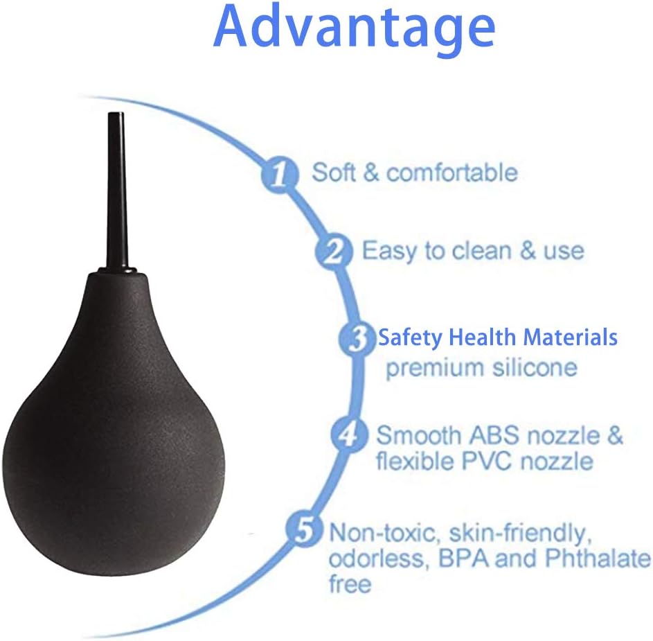 GNEGKLEAN Black Silicone Enema Bulb Kit 7.6oz Clean Anal Douche for Men Women with 19.7in Hose+4 Replaceable Nozzle (Black): Health & Personal Care