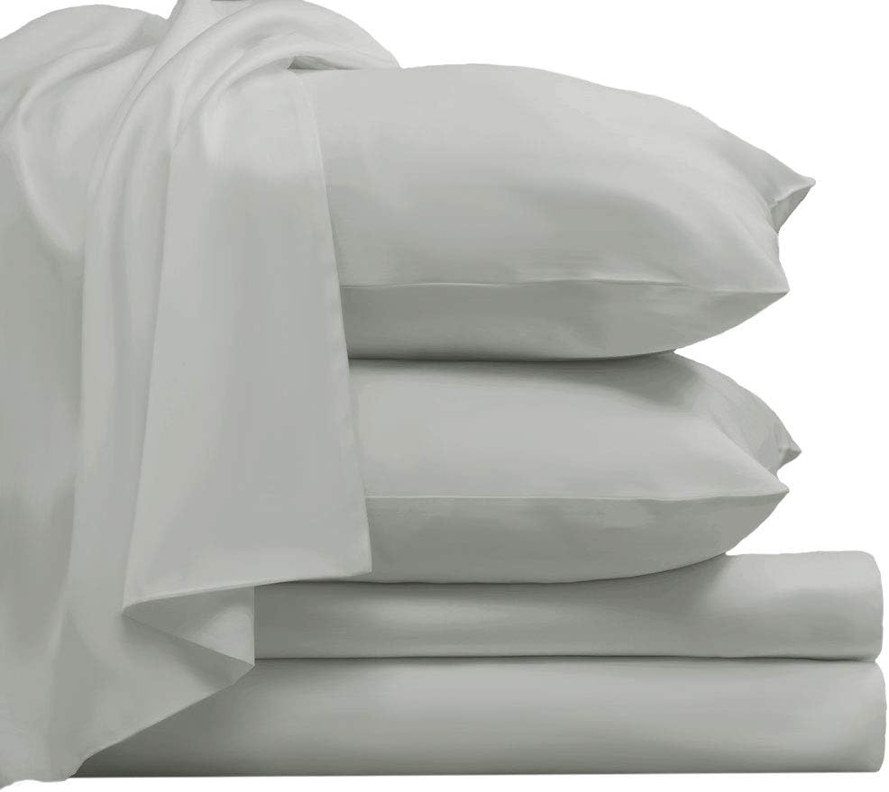 Pizuna 800 Thread Count Cotton Queen Sheets Set Grey, 100% Long Staple Cotton Sateen Sheets, High Thread Count Bed Sheets fit Upto 15 inch Deep Pockets (Gray Queen 100% Cotton Sheet Sets)