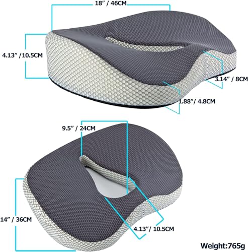 TERRIFI Donut Pillow Hemorrhoid Tailbone Cushion - Gel Seat Cushion for Long Sitting, Office Chair Cushion to Relieve Sciatica, Hemorrhoid Pillow Cushion for Tailbone Pain
