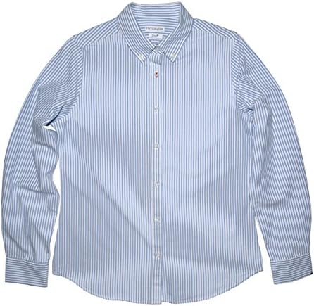 Himosyber Women's Button Down Vertical Stripes Shirt (Blue, Large)