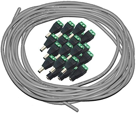 Mansa Lighting, Sixteen Feet of Jacketed Cable, Twelve Pairs of 5.5x2.1mm DC Male + Female Solderless Connectors