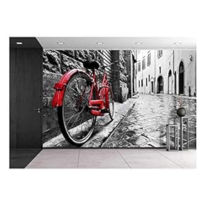 BRAND_NAMERetro Vintage Red Bike on Cobblestone Street in...