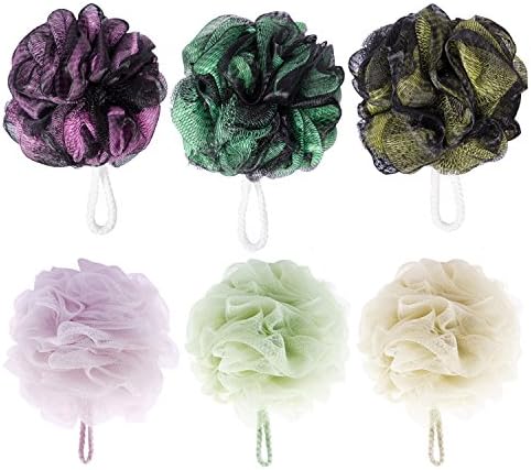 Bath Sponge Set of 6 Colors- Large Mesh Brush Shower Ball Pouf Loofahs Shower Sponge