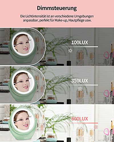 CkeyiN LED Spiegel für Schminkspiegel mit Beleuchtung Doppelseiten 1x / 5X Vergrößerung Kosmetikspiegel,360 °Schwenkbar, USB Aufladbares, Make up Spiegel für Zuhause und Unterwegs (Grün)