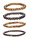 ORAZIO 4Pcs Wooden Beaded Bracelet Leather Braided Bangle for Men and Women Elastic 5-8MM Beads