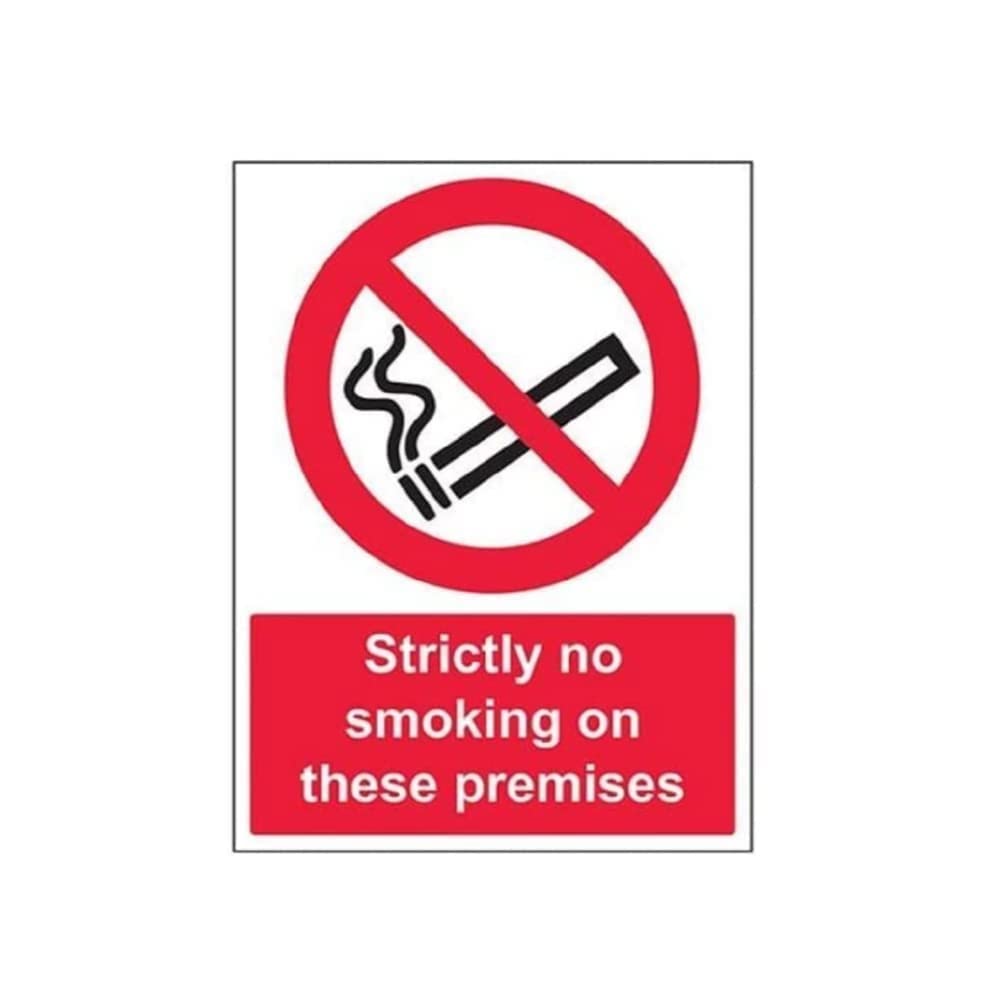 V Safety 57031BC-R Strictly No Smoking On These Premises Prohibition Sign - Portrait - 300mm x 400mm - 1mm Rigid Plastic, Black/Red — image 1