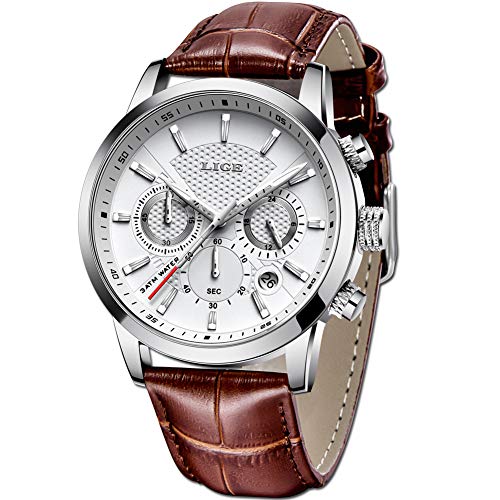 LIGE-Relojes-Hombre-Impermeable-Militar-Cronografo-Relojes-Hombre-Negocio-Cuarzo-Relojes-Casual-Moda-Marron-Cuero-Relojes