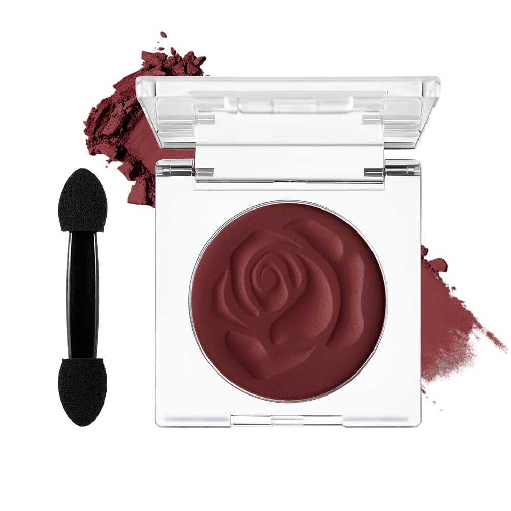 DE'LANCI Single Dark Red Eyeshadow, Pressed Powder Matte Burgundy Eyeshadow, Well - Pigmented Waterproof Red Eye Shadow, Vampire Cosplay Makeup, Halloween Party, Vegan (Single with Applicator) #07