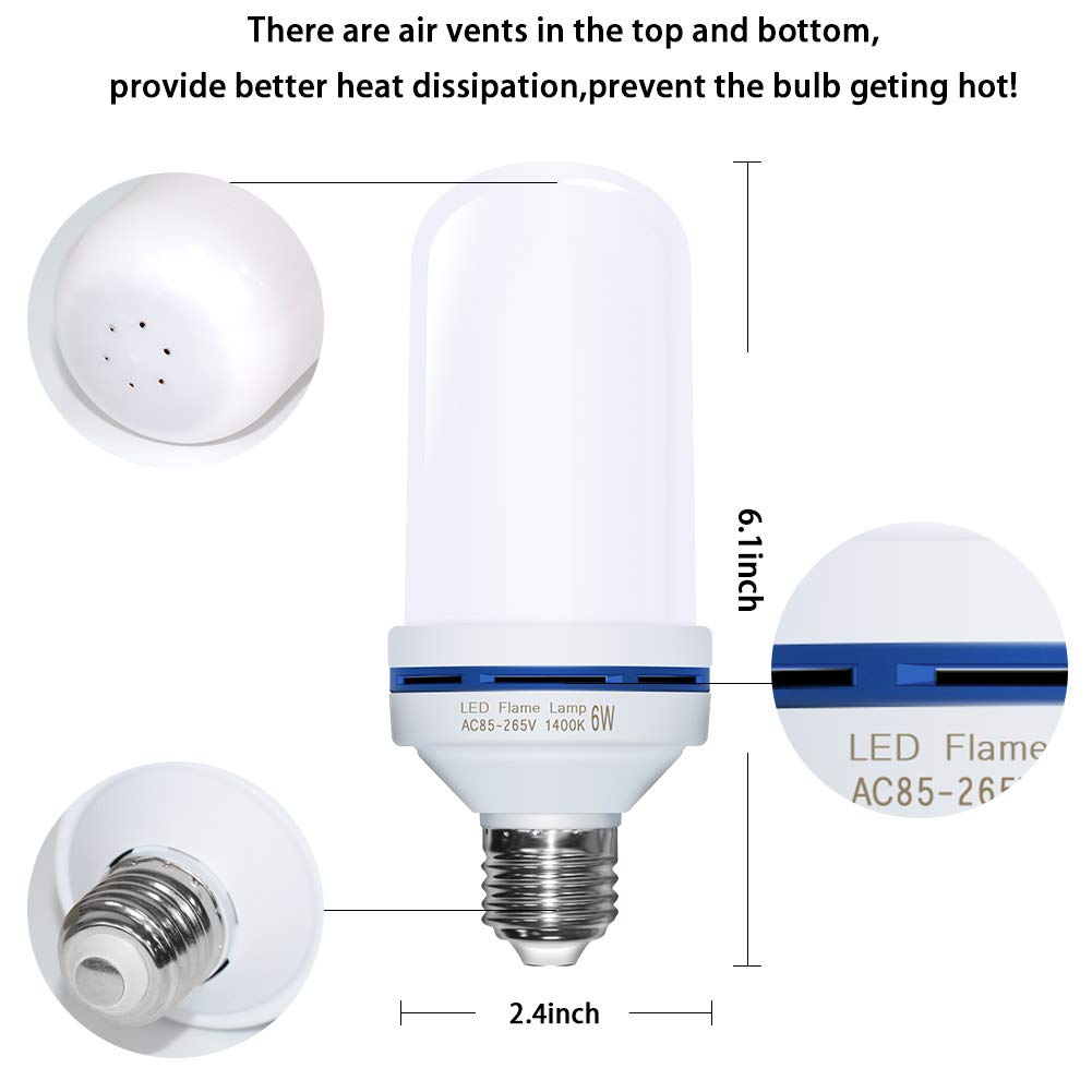 Flame Effect Light Bulb 3 Modes Flicker Effect Fire Light Built-in Gravity Sensor E26 Led Lamp Flaming Bulbs and Simulation Fire Bulb Atmosphere Decorative Vintage Flickering Bulb (1 Pack/3Modes)