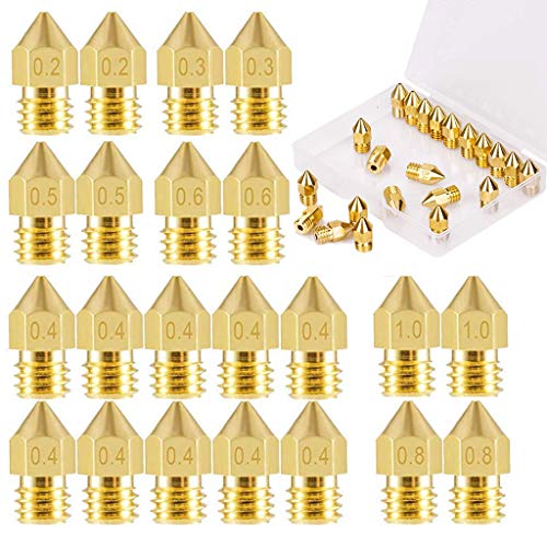 ELEPHANTBOAT® 22Pieces 3D Printer Extruder Nozzle MK8 for Makerbot Creality CR-10 7 Different Size 0.2 mm, 0.3 mm, 0.4 mm, 0.5 mm, 0.6 mm, 0.8 mm, 1.0 mm