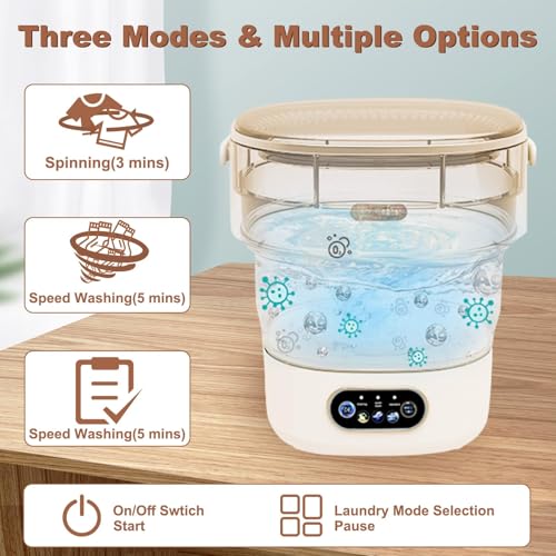 XVersion 13L Mini Portable Washing Machine with Spin Dryer – Foldable Washer for Baby Clothes, Underwear, Socks | Compact Laundry for Apartment, Travel, RV, Home (White)