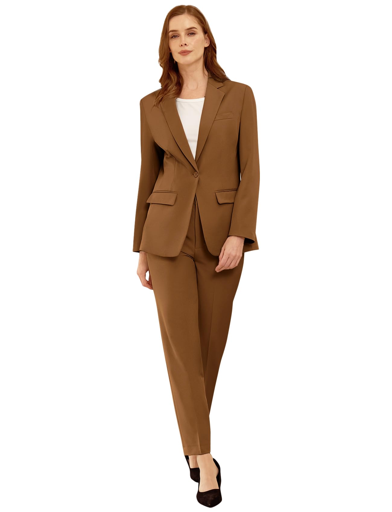 Photo 1 of (medium) Suits for Women Slim Fit Outfits Suit 2pcs Professional Brown Blazer Pant Dressy Casual Suiting Formal Work Office Set 16
