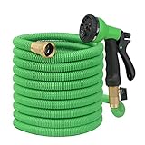 100 ft Garden Hose - Upgraded Expandable Water Hose Kit with 3/4 Solid Brass Connectors Fittings, Valve, 8 Pattern Spray Nozzle, Durable Latex Core - New Expanding Flexible Gardening Hose