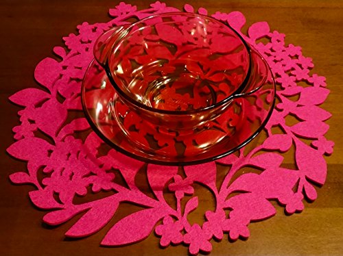 SHAMake Wool Felt Insulation Table Round Placemats Set of 4 14-inch Kitchen Decorative (Amaranth)