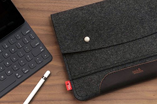 Pack & Smooch iPad Pro 10.5" Case Sleeve Cover - 100% Wool Felt And Vegetable Tanned Leather - Dark Gray / Dark Brown